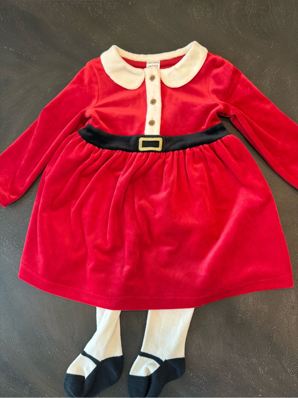 Carter's Red Santa Belt Holiday Dress with White Collar